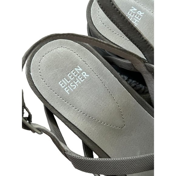 Eileen Fisher Womens Gray Leather Platform Wedge‎ Strappy Sandals Size 10 - Picture 8 of 10